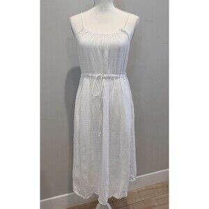 Vince 100% Linen Ruched Sleeveless Midi Dress Women’s S White Tie Waist Pockets